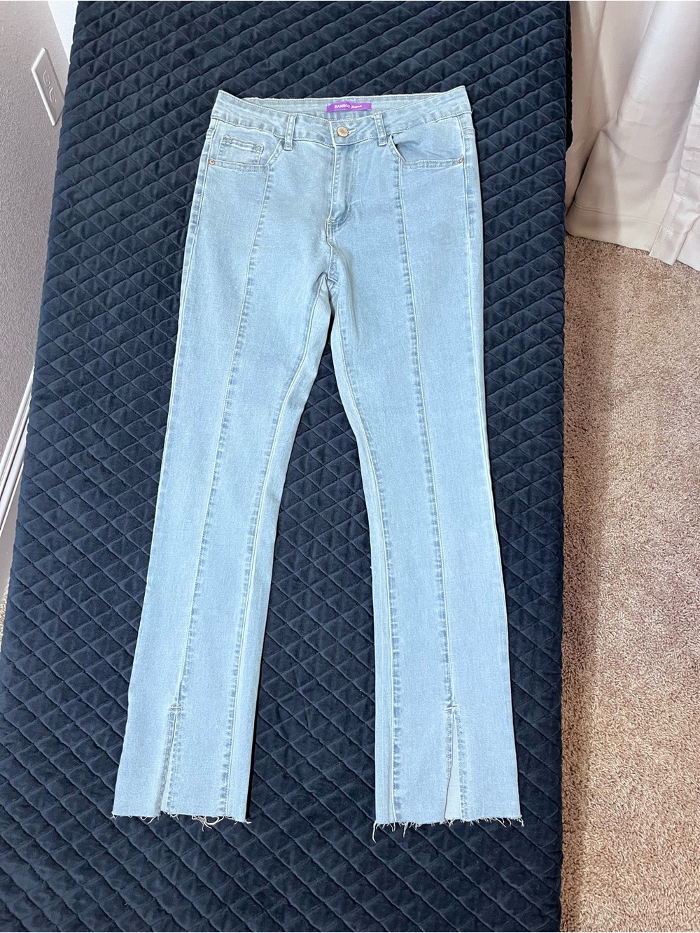 BAMBOO Light Blue Flare Jeans with Raw Hem - Casual - 70% Cotton - Size 11